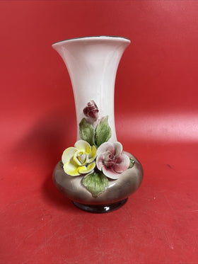 Vintage Capodimonte Porcelain Art Pottery Vase Floral Italy Yellow Flower