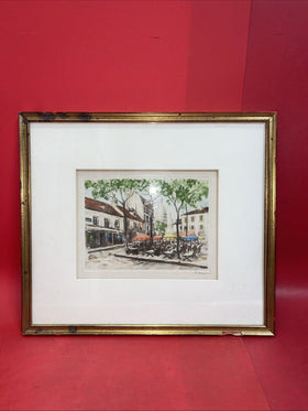 European Scene Framed Artist Print Signed Outdoor Street Cafe