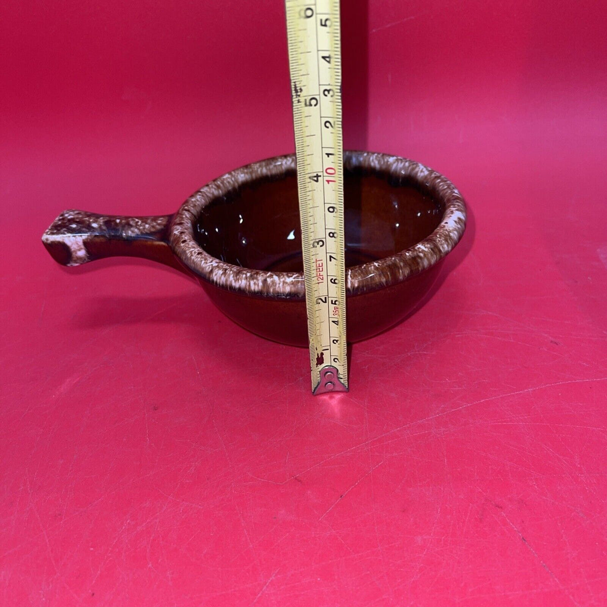 2 Vintage HULL USA Onion Soup Bowl with Brown Handle and Ceramic Clay Handle