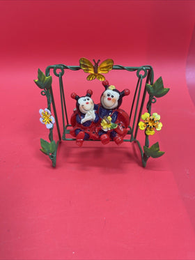 Vintage Animated Lady Bugs Working Swing Friends Metal Rod Figurine Trinket Deco