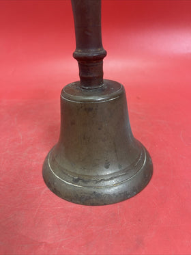 Antique Brass Metal School House Dinner Church Farm 8”,Bell Wood Handle