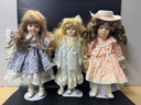 Vintage Porcelain&cloth Doll 16” with stand/ Set Of 3