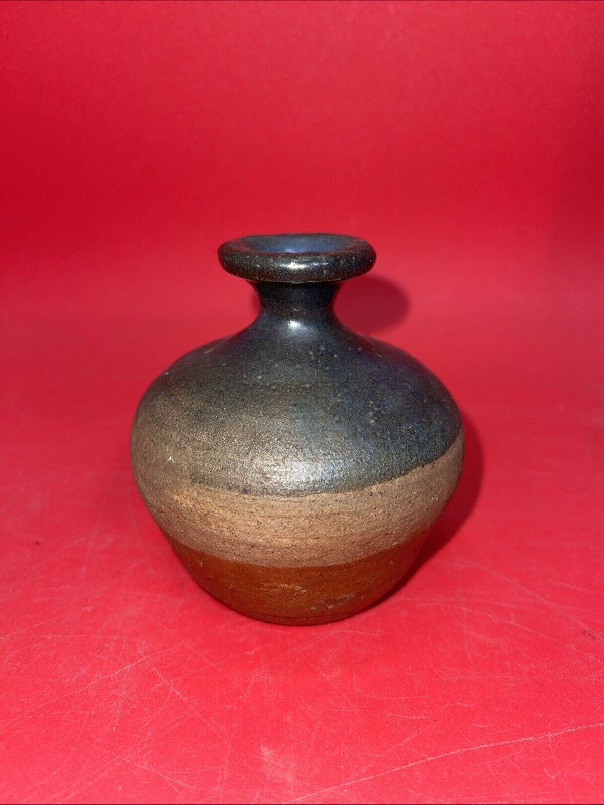 Studio Art Pottery Stoneware Vase Artist Signed Hand Thrown Vintage 4”H
