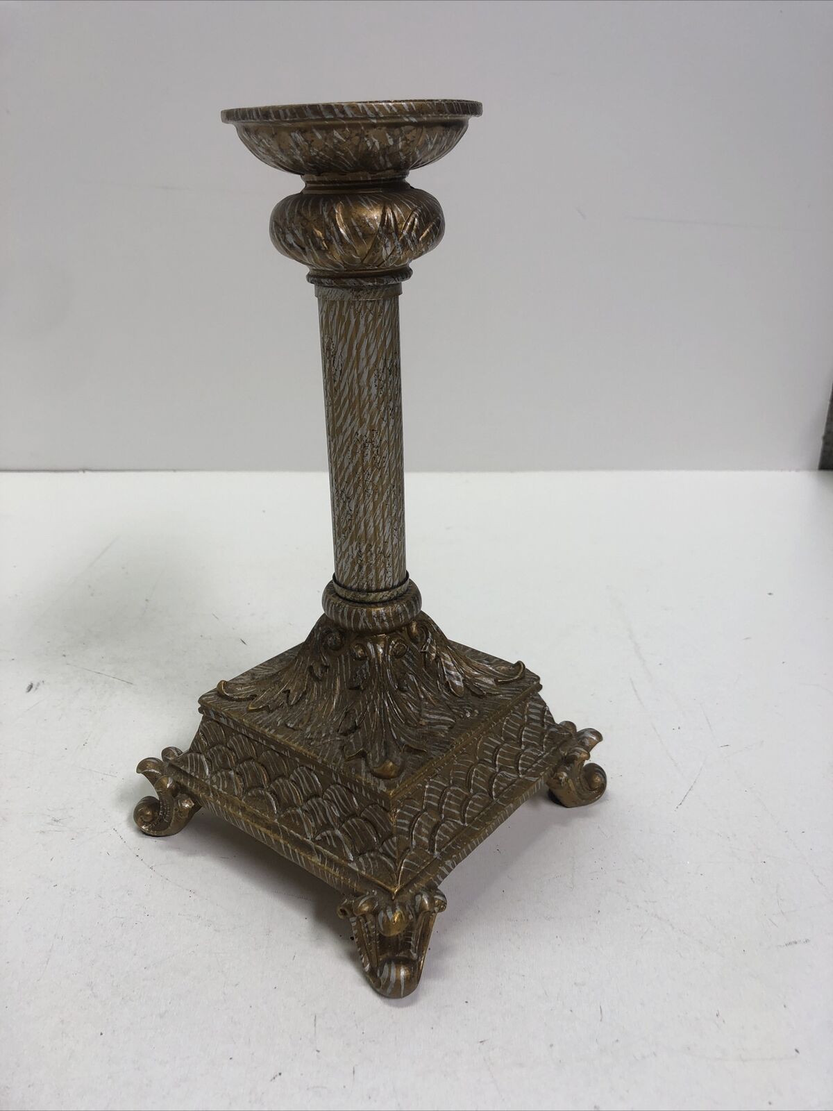 Pillar Candle Holder Resin Marble Ornate Column Base 10" Retro Home Decor