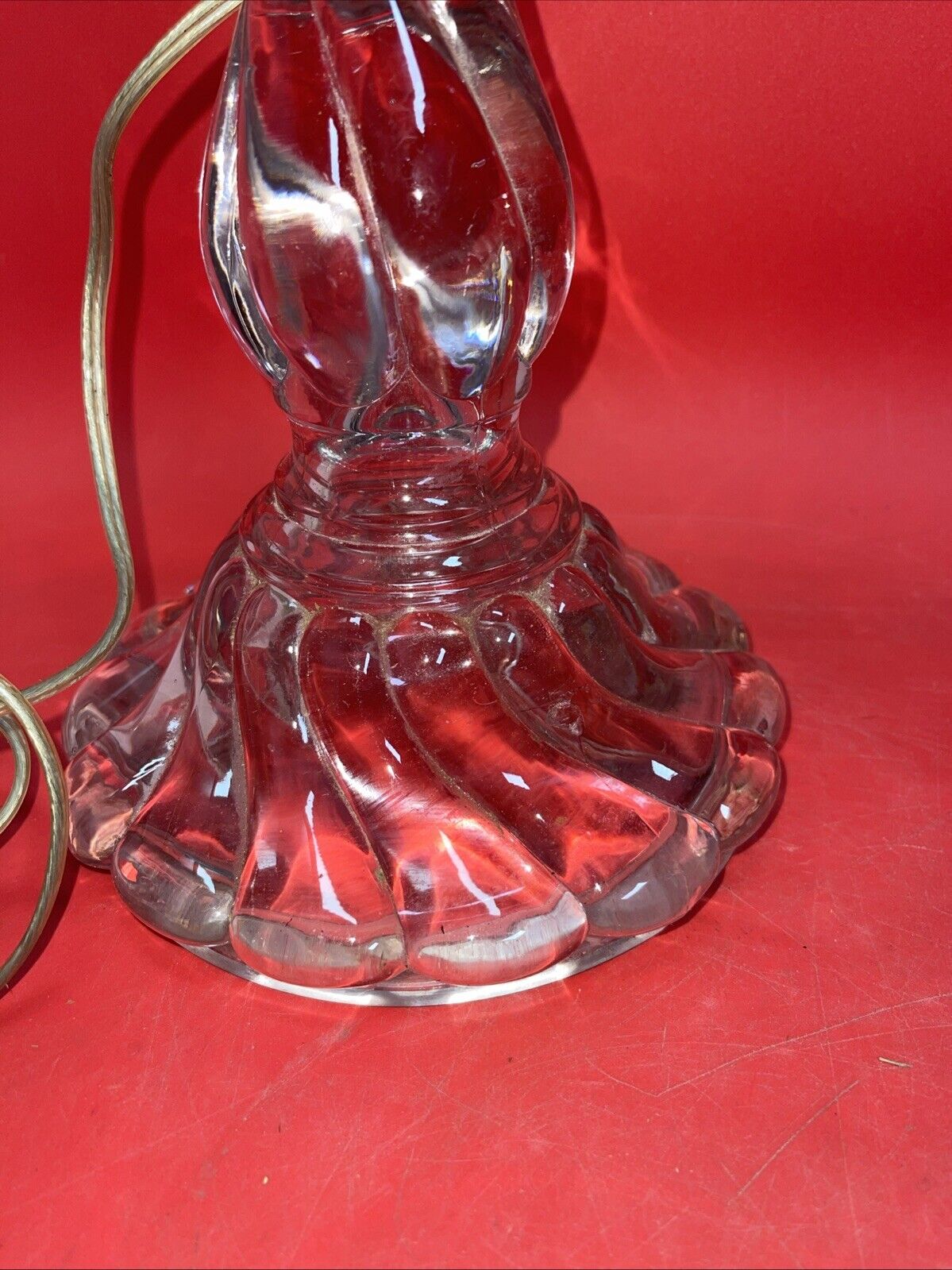 VINTAGE  CRYSTAL TABLE GLASS LAMP  by FOSTORIA Colony Swirl