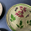 VINTAGE SMALL WALL HANGING With FLORAL And BIRD BRASS ENAMEL PLATES/ Set Of 3