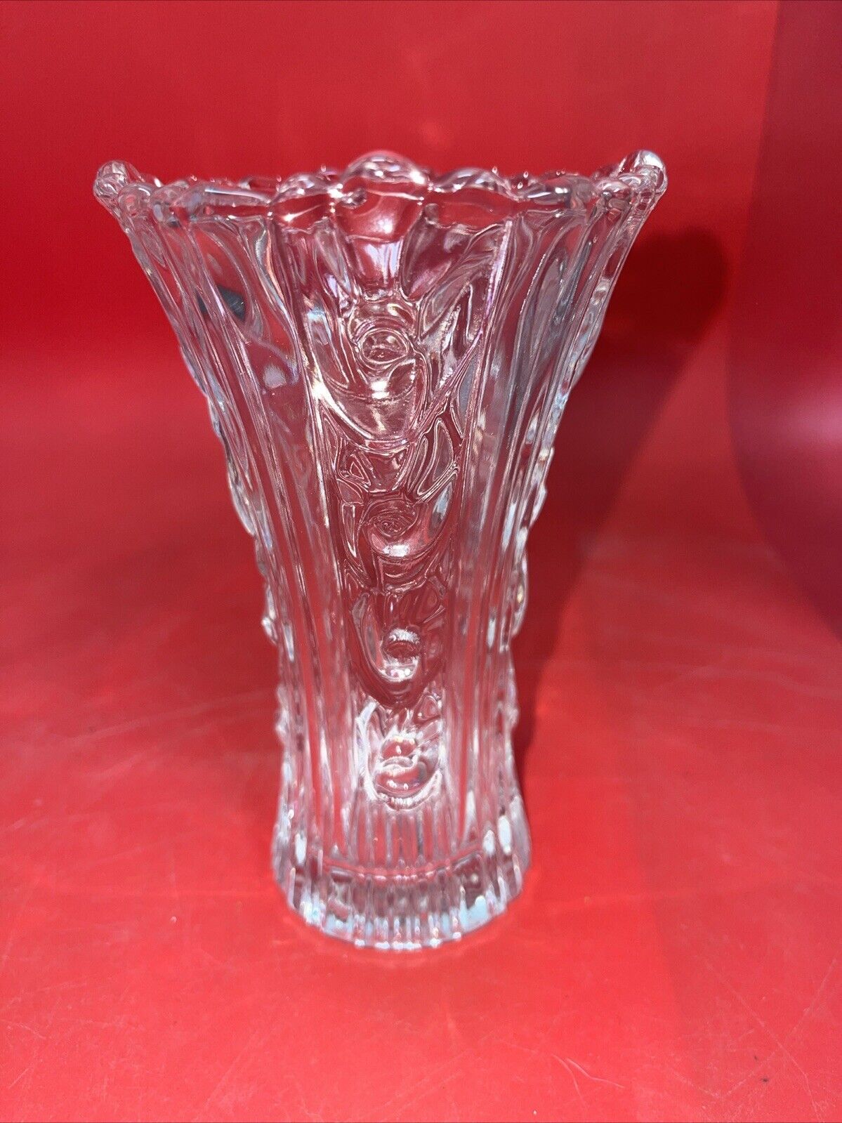 Vintage Italian Tall/Heavy Clear Glass Vase with Floral Embellishment Lot 2