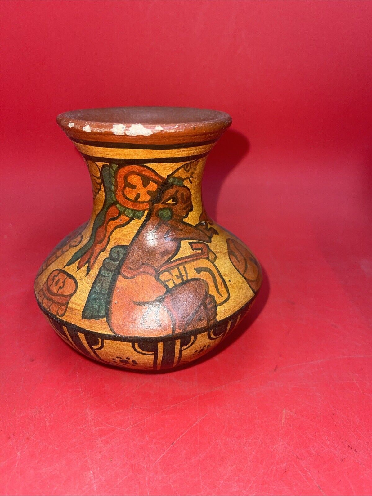 Vintage Hand Painted Aztec Mayan Tribal Art Vases Lot 3