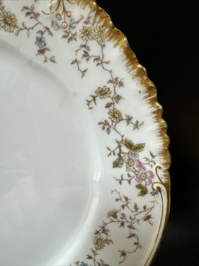 CH Field Haviland Limoges Round Plate Flowers Gold Trim