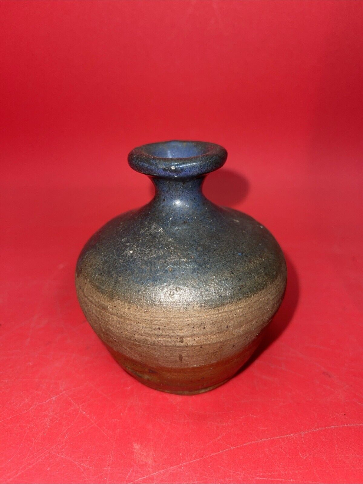 Studio Art Pottery Stoneware Vase Artist Signed Hand Thrown Vintage 4”H