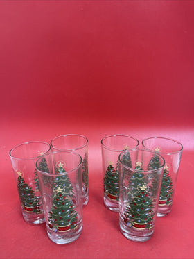 Vintage Home Interiors 12 oz Christmas Tree Tumblers Lot of 6