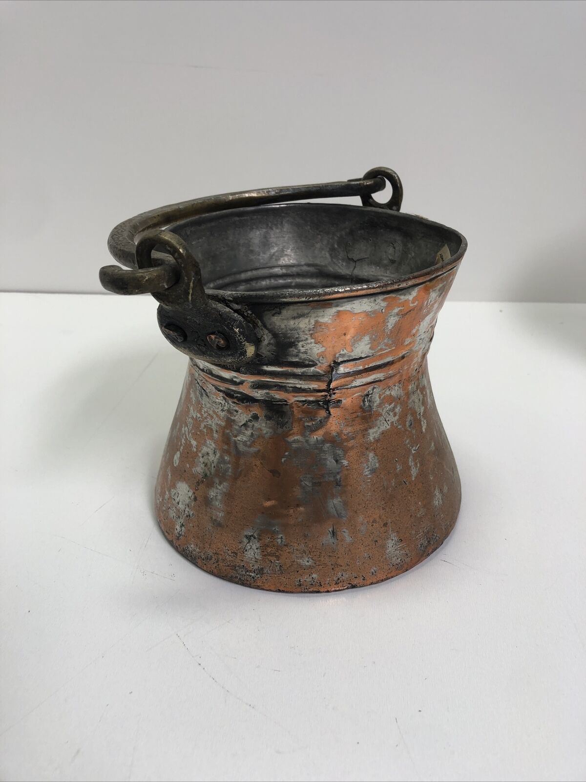 Vintage Copper Hanging Pot Handmade Cauldron Fire Cooking Primitive Metal Cook