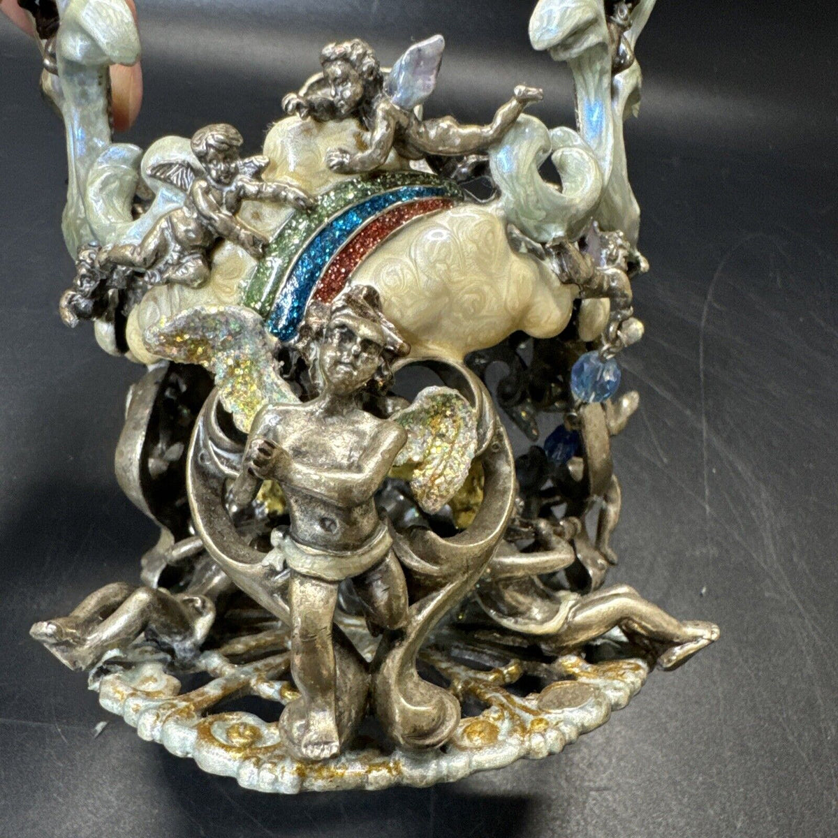 Kirks Folly Secret Of The Seven Angels Wishing Candle Holder Antique Silver-Tone