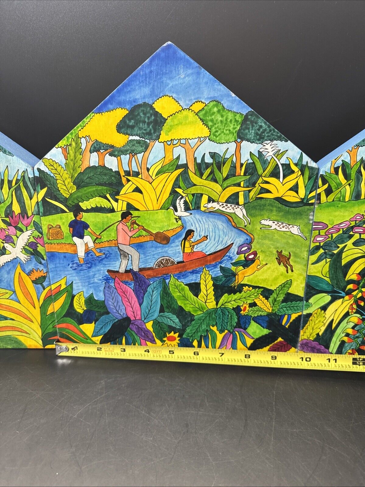 Triptych Acrylic Painting on Wood Abuelo Guarayo