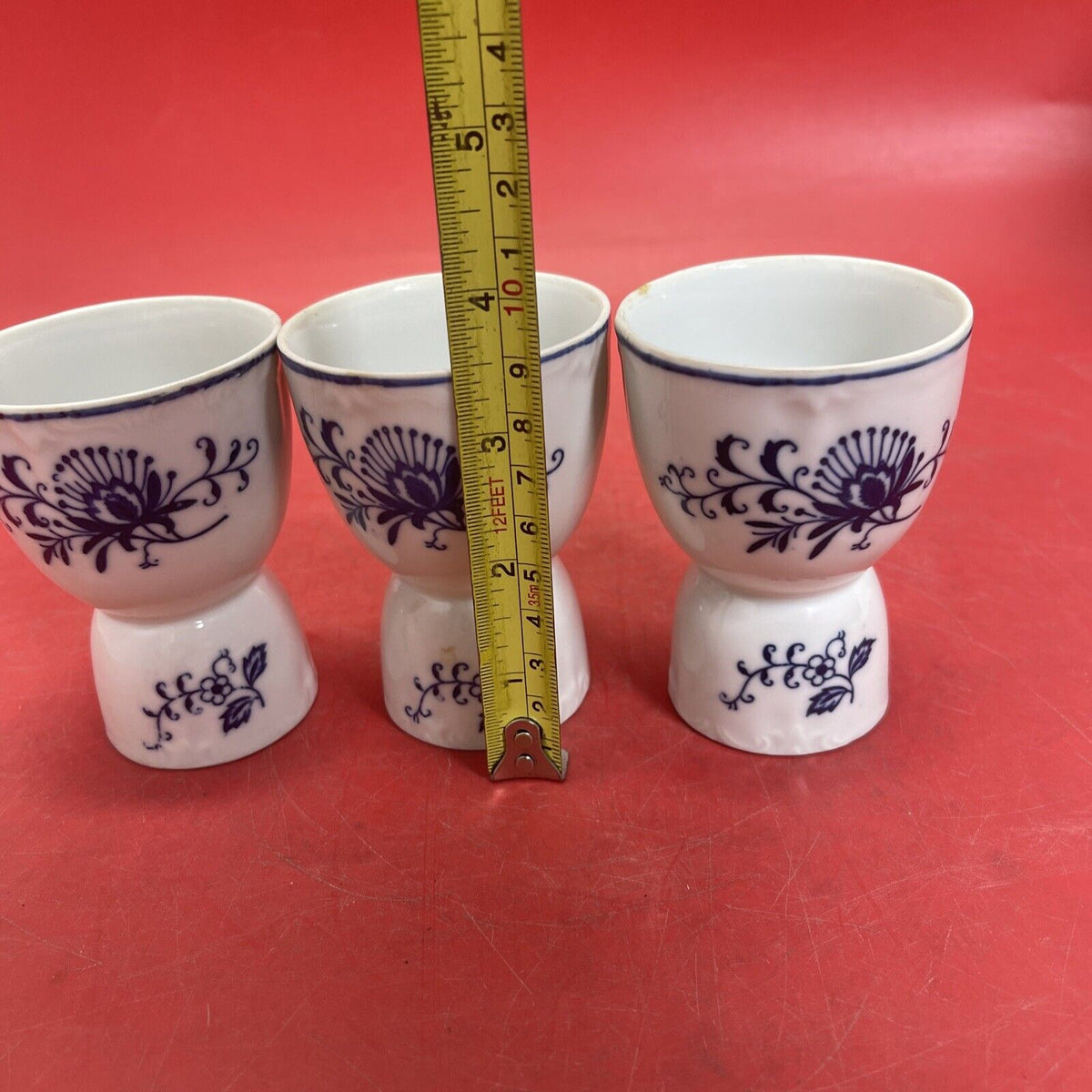 Blue Dresden Double Egg Cup 1957 Sphinx Import Cobalt Blue And White Lot 3