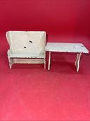 Vintage Aracade Cast Iron Doll House Miniature Table & Bench Chair