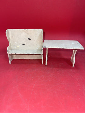Vintage Aracade Cast Iron Doll House Miniature Table & Bench Chair