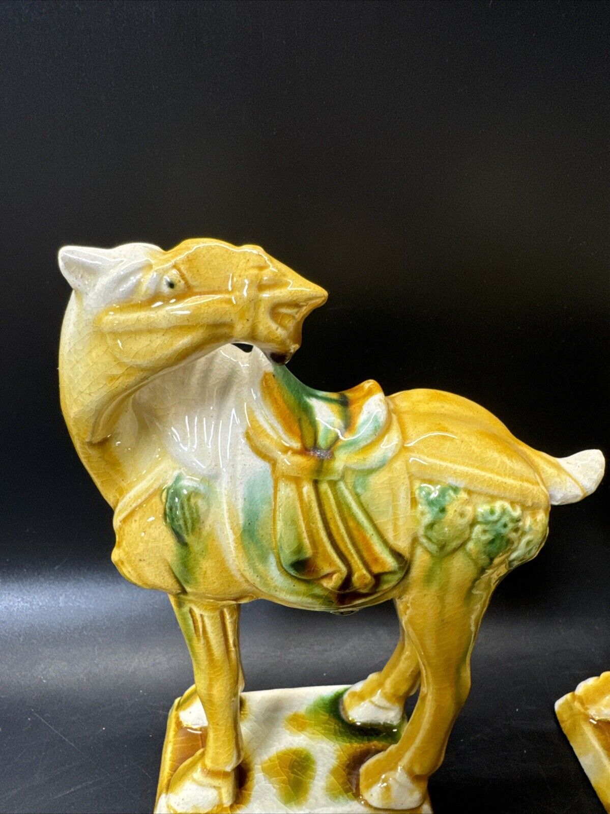 Vintage Drip Style Glaze Ceramic War Horse Figurines/lot 3
