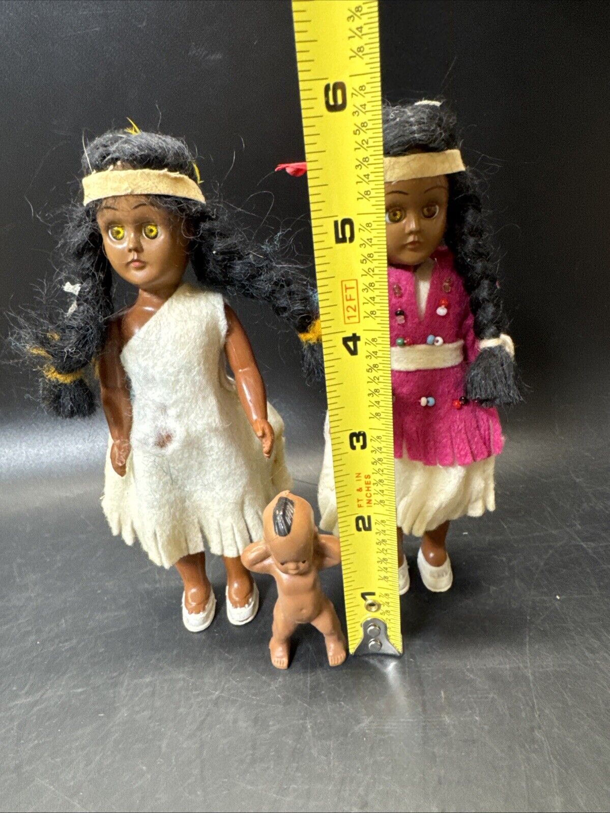 Vintage American Indian Dolls/ Lot Of 2 + Baby