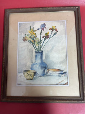 Vintage Painting,, Irises in a Vase’’ 1932 B. Zygarlowski