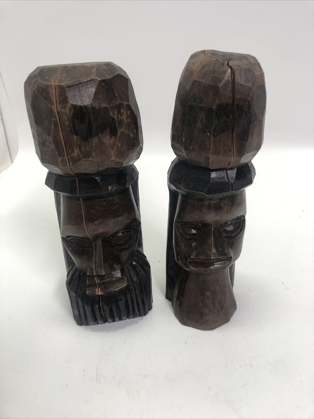 Vintage Tiki Totems From Jamaica Wooden Statue Man Woman Carved wood