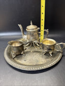 Tea Set Godinger Silver Art Individual Tea Pot/Creamer/ Sugar Bowl/Tray