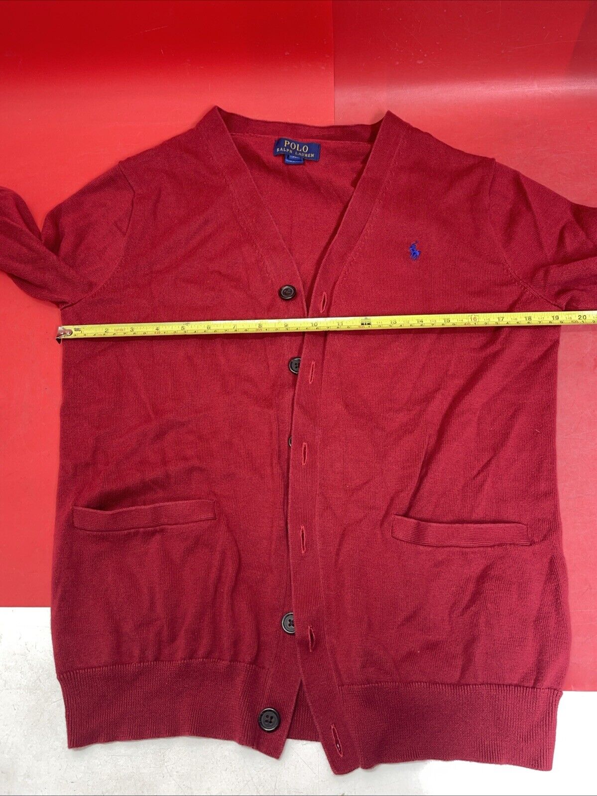 Polo Ralph Lauren Mens Cardigan Red V Neck 100% Pima Cotton Button Up Pullover