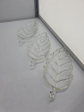 Vintage Set Of 3 Leaf Shaped Clear Glass Relish 