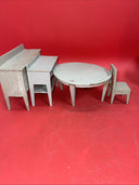 Dollhouse Furniture Vintage Rare Wooden FVC Gray Dining Table 2 Sideboards Chair