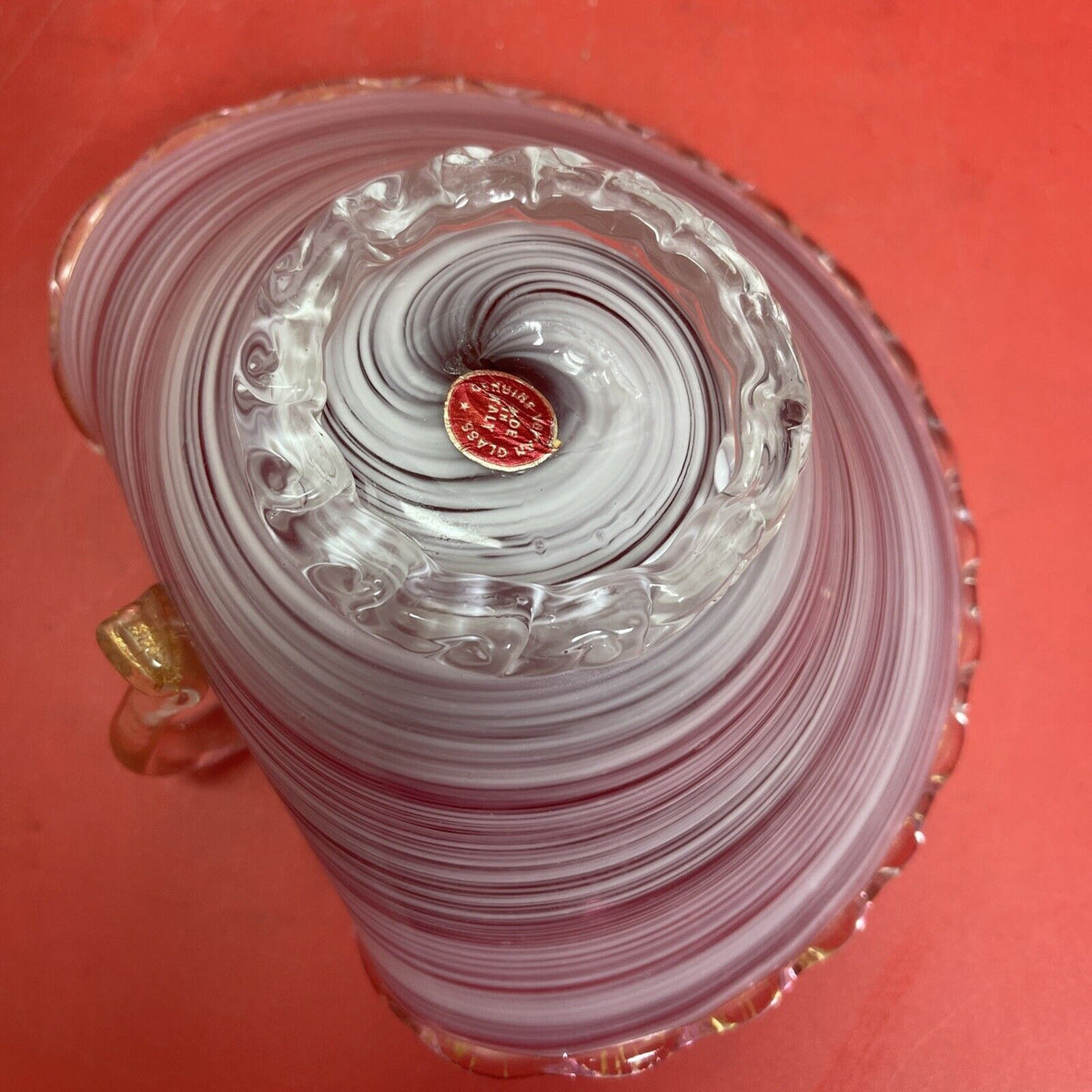 Vintage Italy Hand Blown Pink Swirl Glass Gold Fleck Nappy Dish