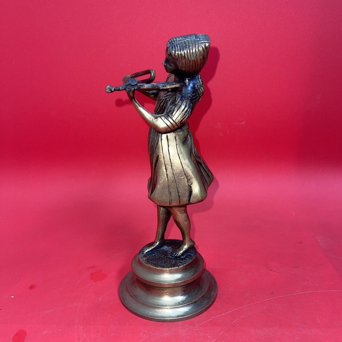 Brass Statues Figurines Boy And Girl Playing The Flute & Violin