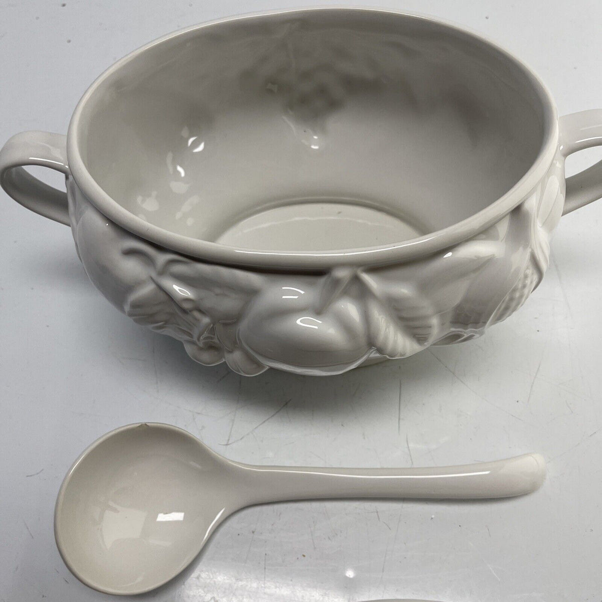 Basic White Soup Tureen  over and back 3 pieces Made in Portugal