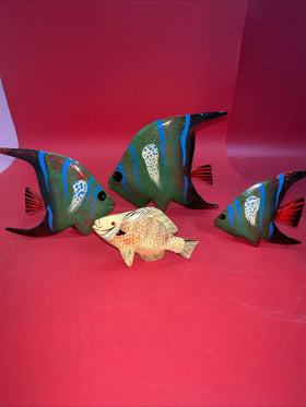 Vintage hand painted wood carved tropical fish Lot 4