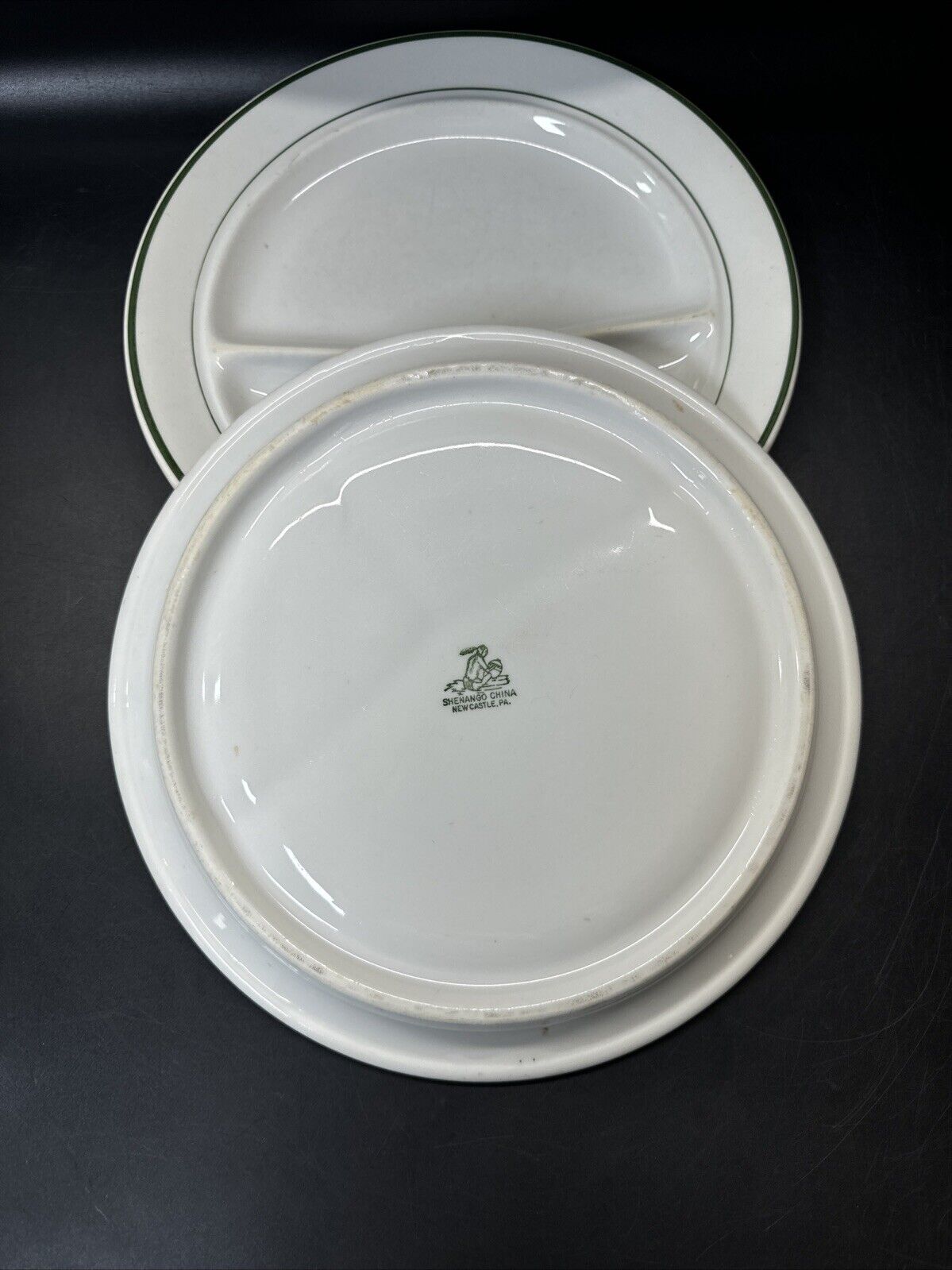 Vintage Shenango Restaurant China Green Band Grill Plate/ Lot Of 2