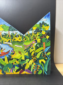 Triptych Acrylic Painting on Wood Abuelo Guarayo