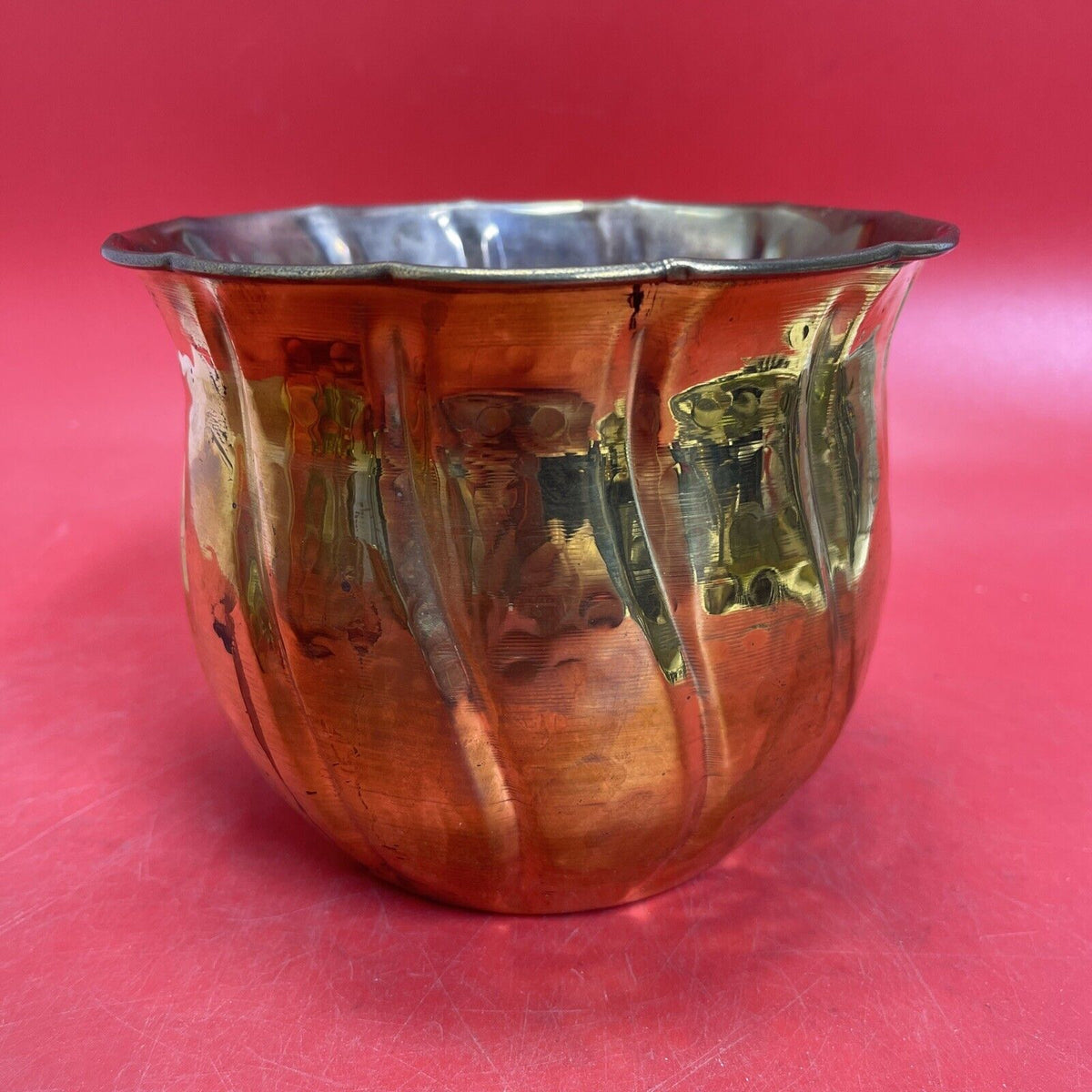 Vintage Solid Brass Round Planters Set 3pc Different Designs