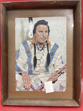 Vintage  Native American Decorative Print In Rustic Wooden Frame