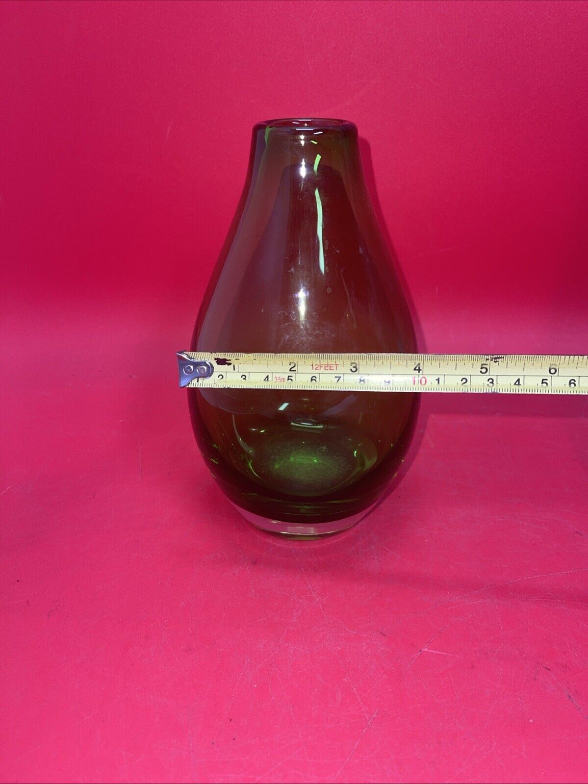 Contemporary Green Handblown Vase 8”H