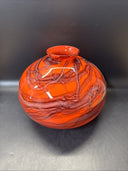 Vintage Art Deco Red Veined Bulbous Glass Ball Vase