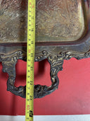 Large Antique Sheridan Footed Ornate Butter Silver Plate Tray, Maker Marks.