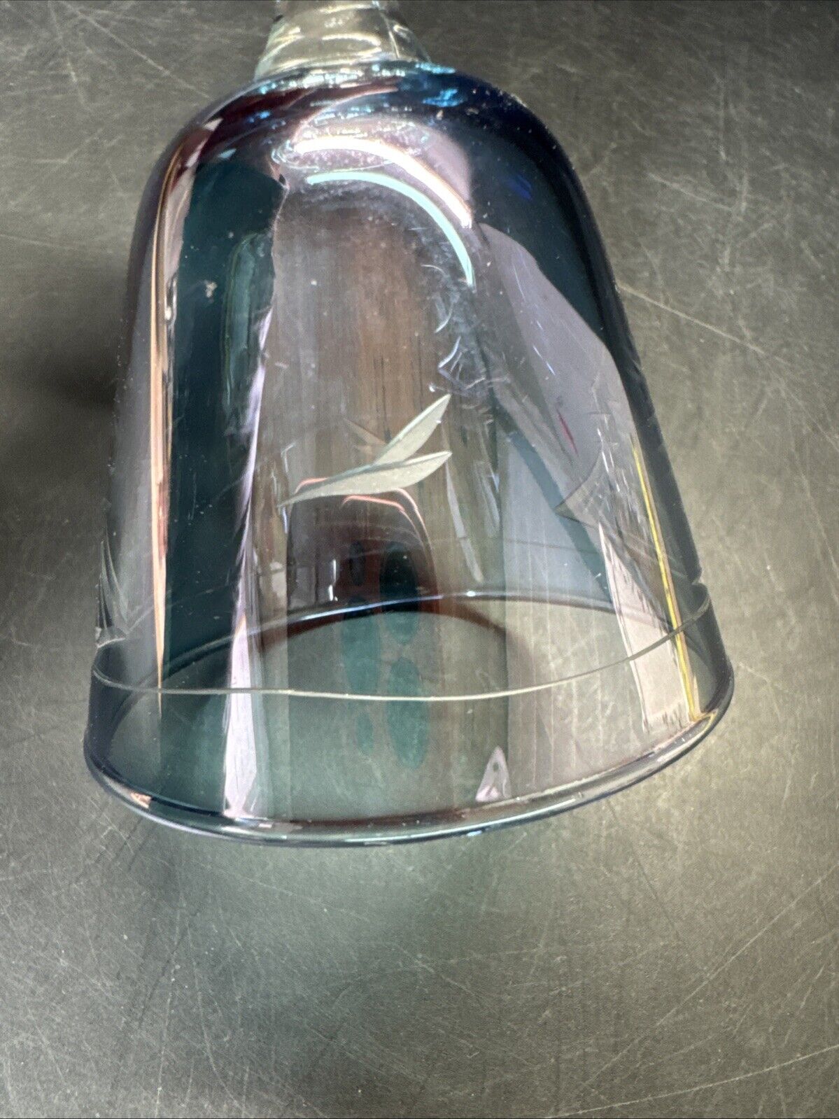 Vintage Etched Glass Blue Bell With Ship And Birds 