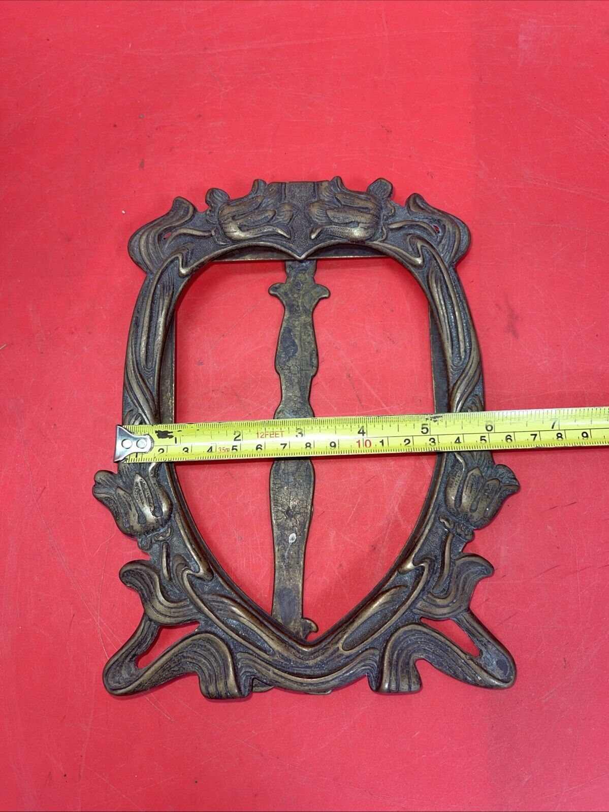 Solid Brass Antique Art Nouveau Heart Shaped Picture Frame 7”x5”