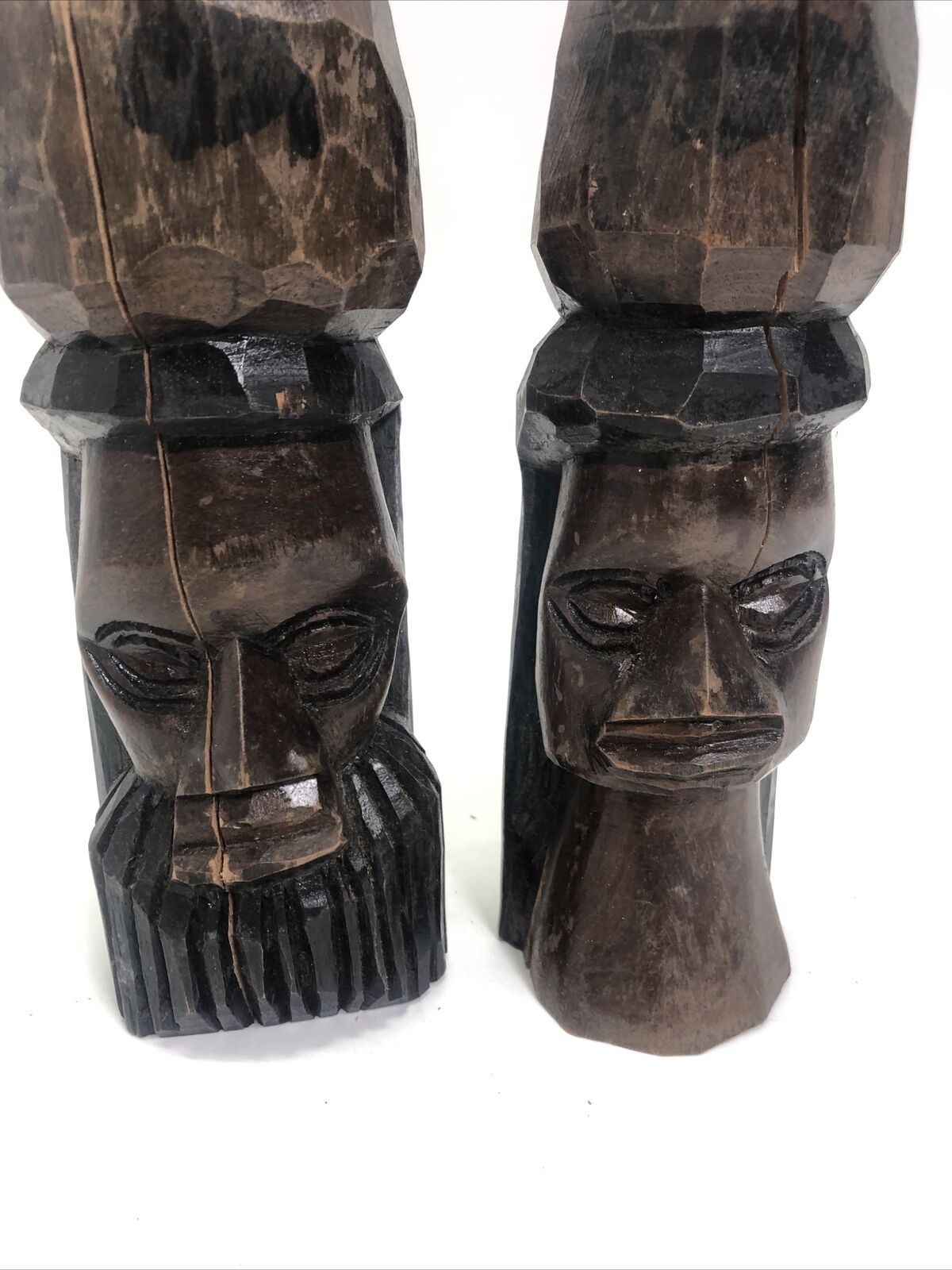 Vintage Tiki Totems From Jamaica Wooden Statue Man Woman Carved wood