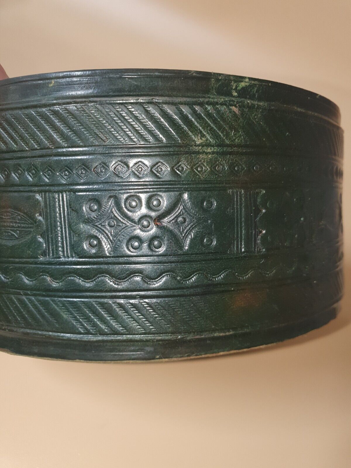 Vintage Leather Over Wood Oval Box 5.25"×3.5"