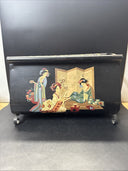 Vtg Hand Painted Geishas House Black Metal Magazine Newspaper Floor Rack