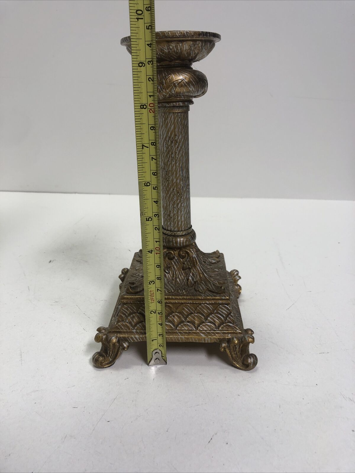 Pillar Candle Holder Resin Marble Ornate Column Base 10" Retro Home Decor