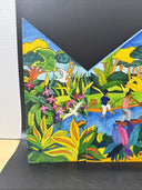 Triptych Acrylic Painting on Wood Abuelo Guarayo