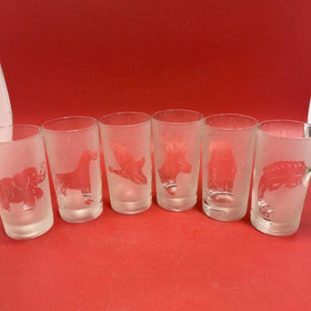 Set of 6 Glasses with Engraved Animals,Ducks,Fishes