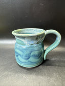 Studio Pottery Coffee Mug Cup Blue Green Wave Design Signed Beach Salt Life