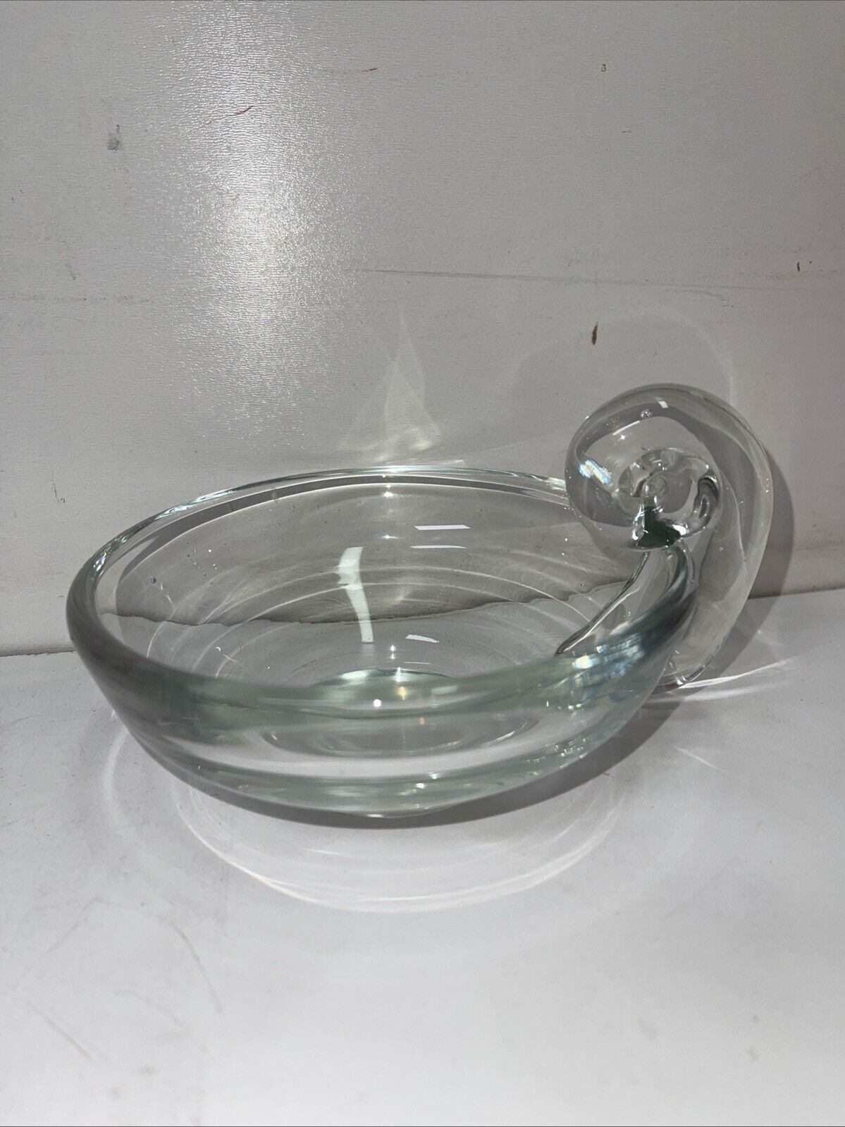 Vtg Steuben Style Clear Glass Snail Handle 6 in. Bowl